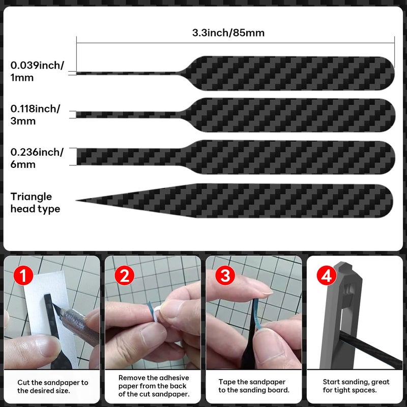 Stedi Carbon Fiber Sanding Sticks, Hobby Model Tools, 7-Piece Set (3"×0.6",3"×0.4",3"×0.2" and 4 Detail Sanding Boards) Professional Sanding Sticks for Sticky Sandpaper - Image 5